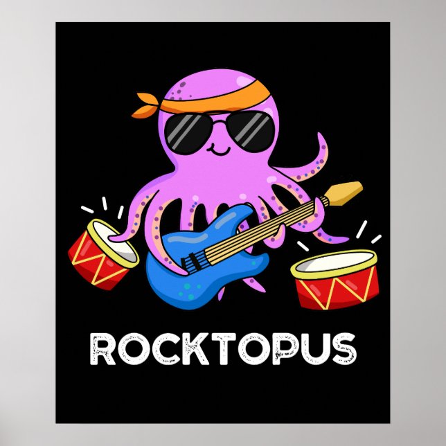 Póster Rocktopus Funny Rock Banda Octopus Pun Dark BG (Frente)