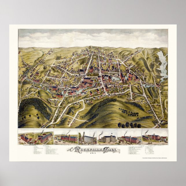 Póster Rockville, CT Panoramic Map - 1877 (Frente)