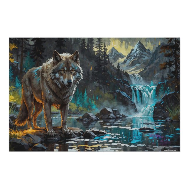 Póster Rocky Mountain Gray Wolf Art (Anverso)