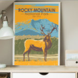 Póster Rocky Mountain National Park Colorado Elk Vintage<br><div class="desc">Rocky Mountain vector artwork design. The park is known for the Trail Ridge Road and the Old Fall River Road,  drives that pass aspen trees and rivers.</div>