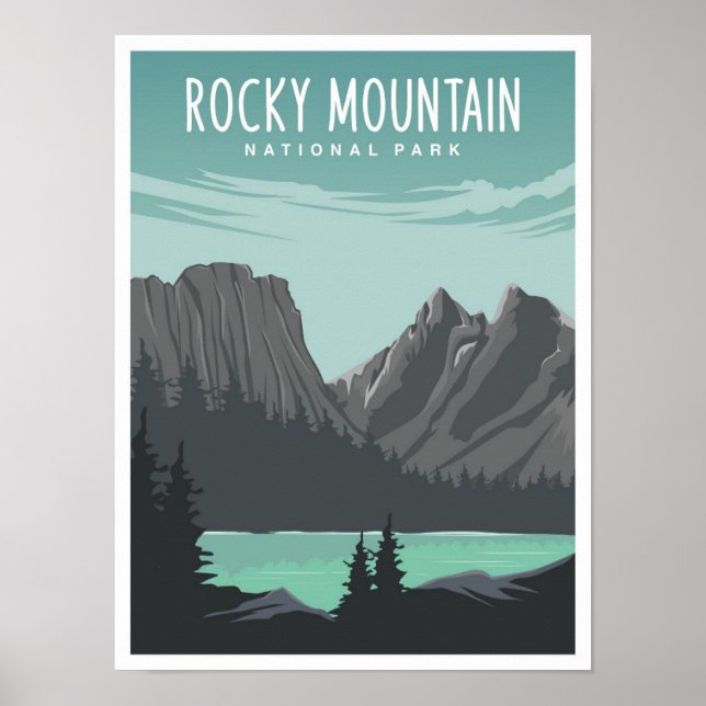 Póster Rocky Mountain National Park Travel Illustration (Frente)