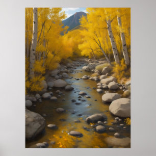 Póster Rocky Stream Con Árboles De Oro Aspen, Pintura
