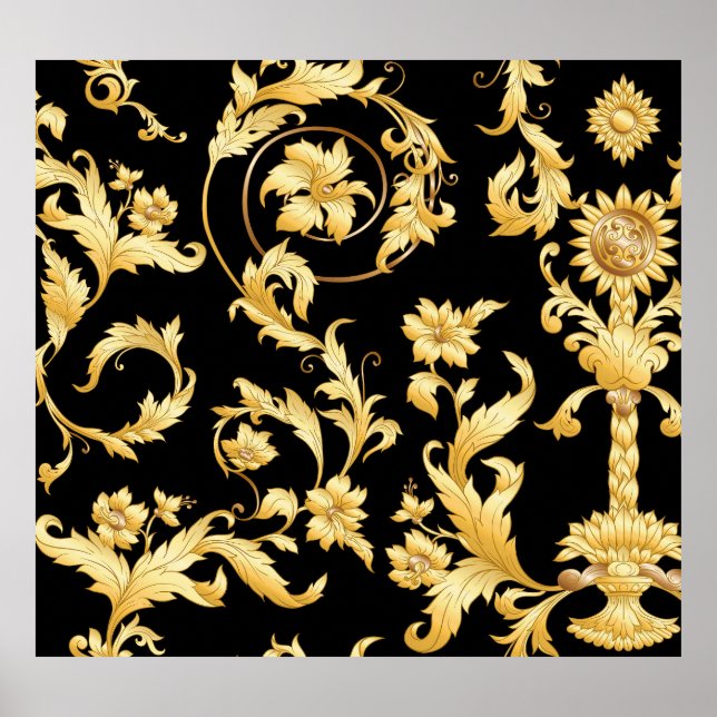 Póster Rococo barroco, patrón floral victoriano. (Frente)