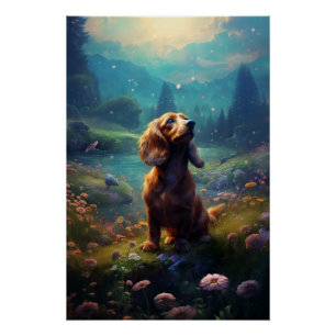 Póster Rococo Dachshund Explorando Un Prado