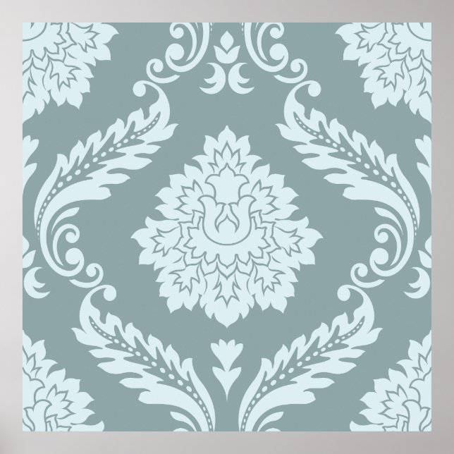 Póster Rococo Damask Lg Pattern Duck Egg Blue+Teal (Frente)
