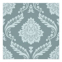 Rococo Damask Patrón Grande Huevo de Pato Azul+Ver