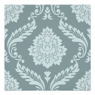Póster Rococo Damask Patrón Grande Huevo de Pato Azul+Ver