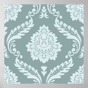 Póster Rococo Damask Patrón Grande Huevo de Pato Azul+Ver