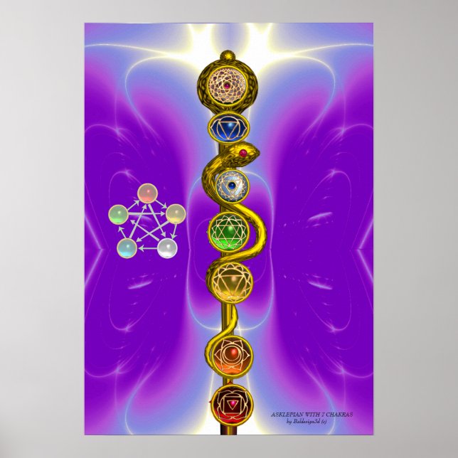 PÓSTER ROD DE ASCLEPIUS 7 CHAKRAS,YOGA ,ENERGÍA ESPIRITUA (Frente)