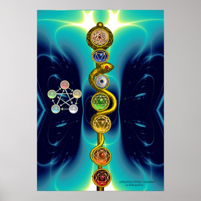 PÓSTER ROD DE ASCLEPIUS 7 CHAKRAS,YOGA ,ENERGÍA ESPIRITUA (Frente)