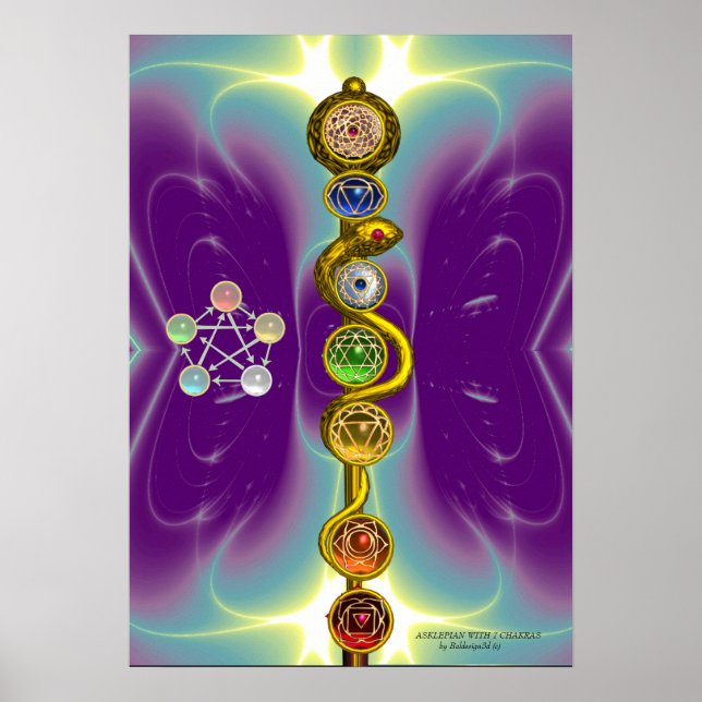 PÓSTER ROD DE ASCLEPIUS 7 CHAKRAS,YOGA ,ENERGÍA ESPIRITUA (Frente)