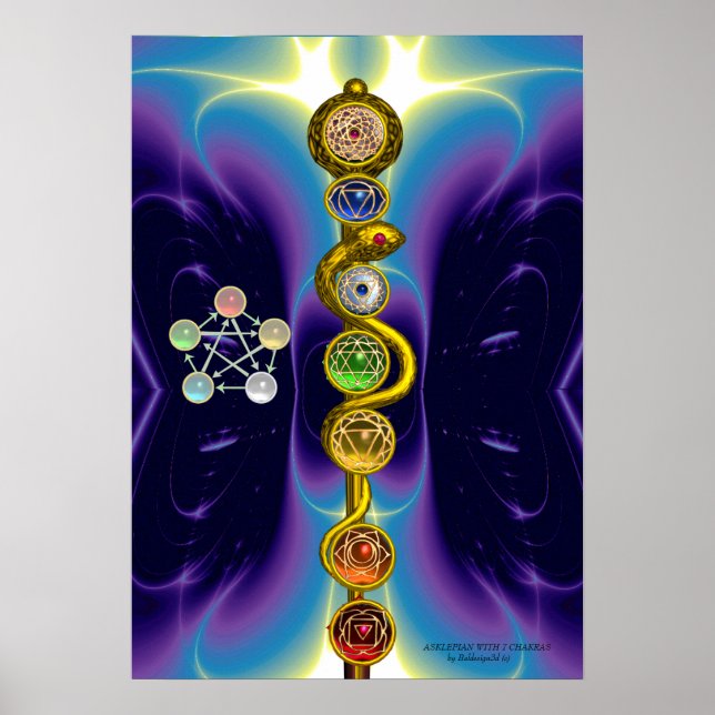 PÓSTER ROD DE ASCLEPIUS 7 CHAKRAS,YOGA ,ENERGÍA ESPIRITUA (Frente)