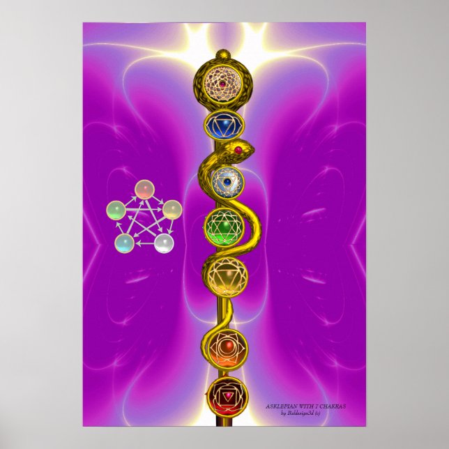 PÓSTER ROD DE ASCLEPIUS 7 CHAKRAS,YOGA ,ENERGÍA ESPIRITUA (Frente)