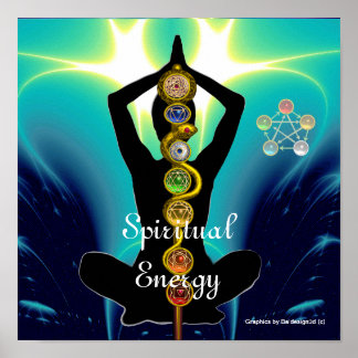 Póster ROD DE ASCLEPIUS 7 CHAKRAS, YOGA LOTUS POSE Blue