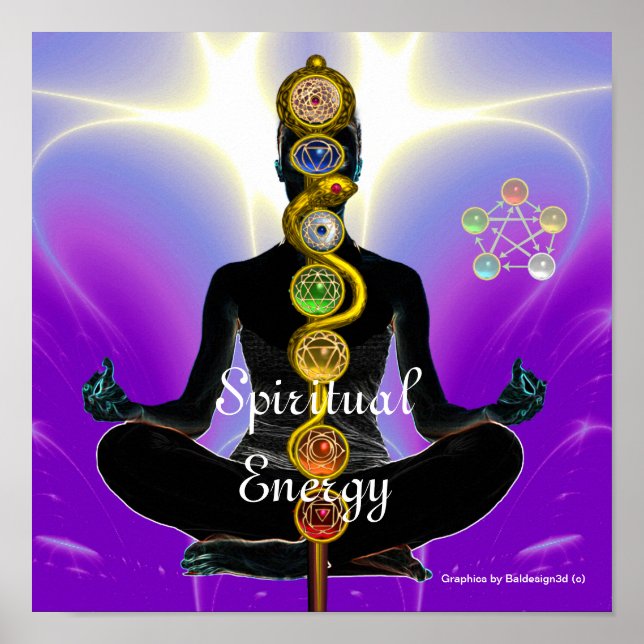 Póster ROD DE ASCLEPIUS 7 CHAKRAS, YOGA LOTUS POSE Púrpur (Frente)