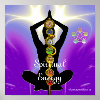 Póster ROD DE ASCLEPIUS 7 CHAKRAS, YOGA LOTUS POSE Púrpur