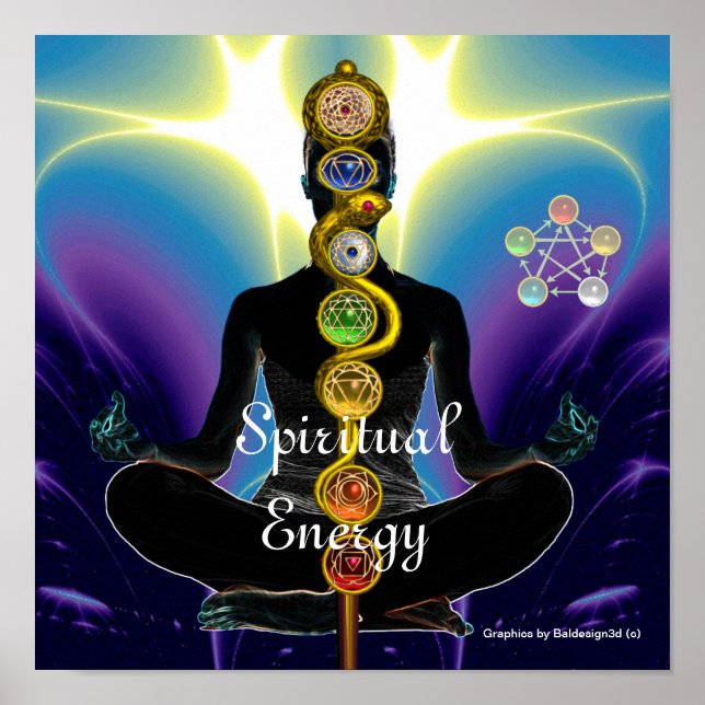 Póster ROD DE ASCLEPIUS 7 CHAKRAS, YOGA LOTUS POSE Púrpur (Frente)