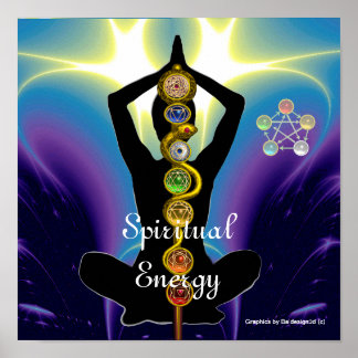 Póster ROD DE ASCLEPIUS 7 CHAKRAS, YOGA LOTUS POSE Púrpur