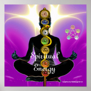 Póster ROD DE ASCLEPIUS 7 CHAKRAS, YOGA LOTUS POSE rosado
