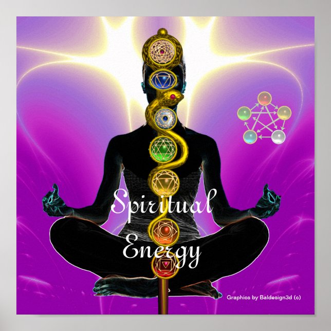 Póster ROD DE ASCLEPIUS 7 CHAKRAS, YOGA LOTUS POSE rosado (Frente)