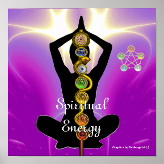 Póster ROD DE ASCLEPIUS 7 CHAKRAS, YOGA LOTUS POSE rosado