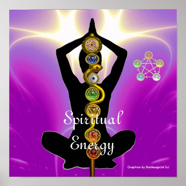 Póster ROD DE ASCLEPIUS 7 CHAKRAS, YOGA LOTUS POSE rosado (Frente)
