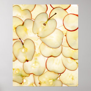 Póster rodajas de manzana retroiluminadas y dispuestas en