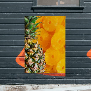 Póster Rodajas de piña y piña cortada pequeñas
