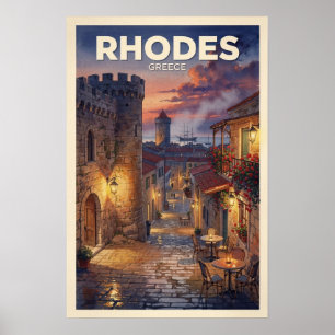 Póster Rodas Grecia Viaje Vintage