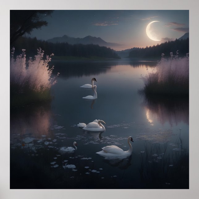 Póster Rodeado de un fabuloso lago iluminado por luna (Frente)