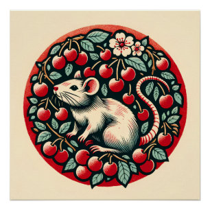 Póster Rodent Fruit Cherry Rat Art Rats Cherries