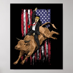Póster Rodeo Bull Rider Trump Bandera Americana Cowboy Bu