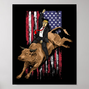 Póster Rodeo Bull Rider Trump Bandera Americana Cowboy Bu