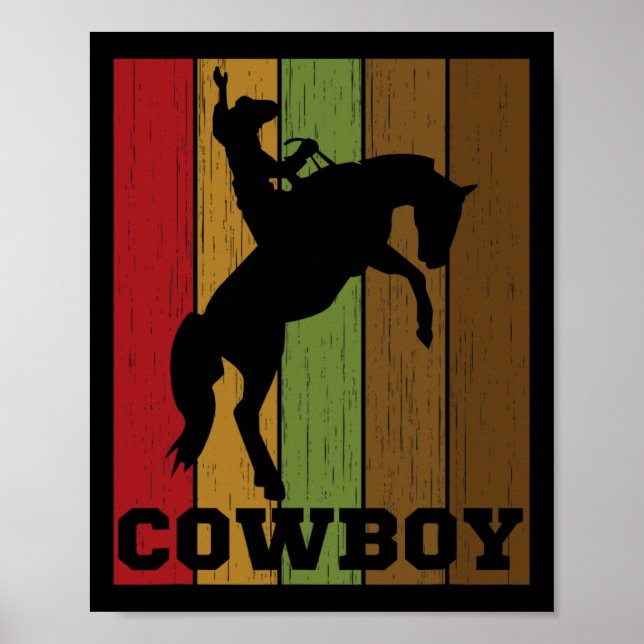 Póster Rodeo Cowboy Caballo Retro Cowboy Occidental Horse (Frente)