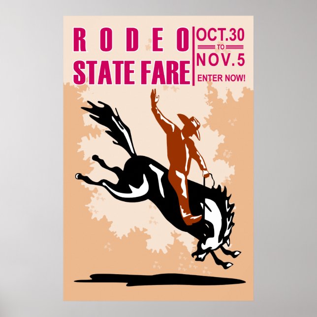 Póster rodeo cowboy riding bucking bronco poster (Frente)