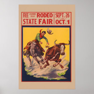 Póster Rodeo de la Feria Estatal - Luchador de novillo va
