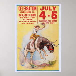 Póster Rodeo del 4 de julio, 1930. Publicidad antigua