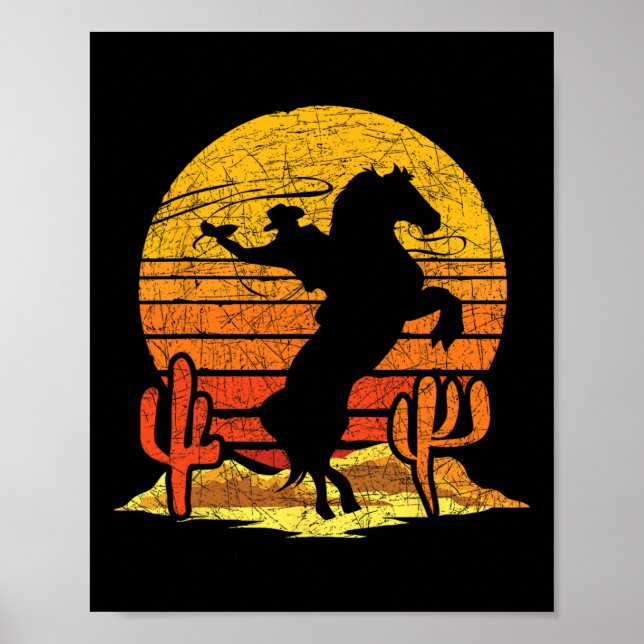 Póster Rodeo retro del campo occidental de caballos monta (Frente)