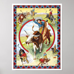 Póster Rodeo y demostración del oeste salvaje, 1910.