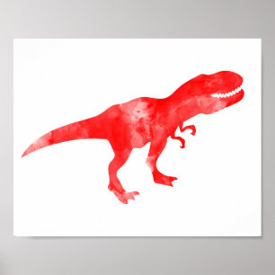 Póster Rojo acuarela Dino T-Rex Baby Boy Nursera Print