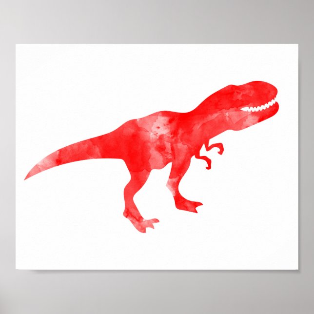 Póster Rojo acuarela Dino T-Rex Baby Boy Nursera Print (Frente)
