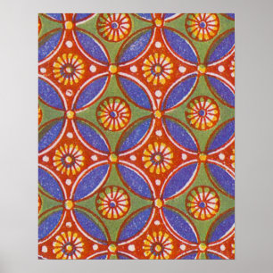 Póster Rojo Azul Rústico Colorido Círculo Egipto Patrón d