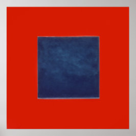 Póster rojo, azul sobre gris