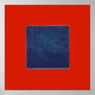 Póster rojo, azul sobre gris
