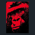 Póster Rojo Black Pop Art Gorilla Face<br><div class="desc">Computadora digital Arte animal - Arte pop universitario - Imágenes de computadores animales salvajes</div>