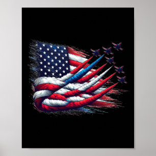 Póster Rojo Blanco Azul Patriótico Bandada De Cazas De La