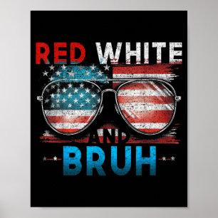 Póster Rojo Blanco Y Bruh 4 De Julio Divertido América