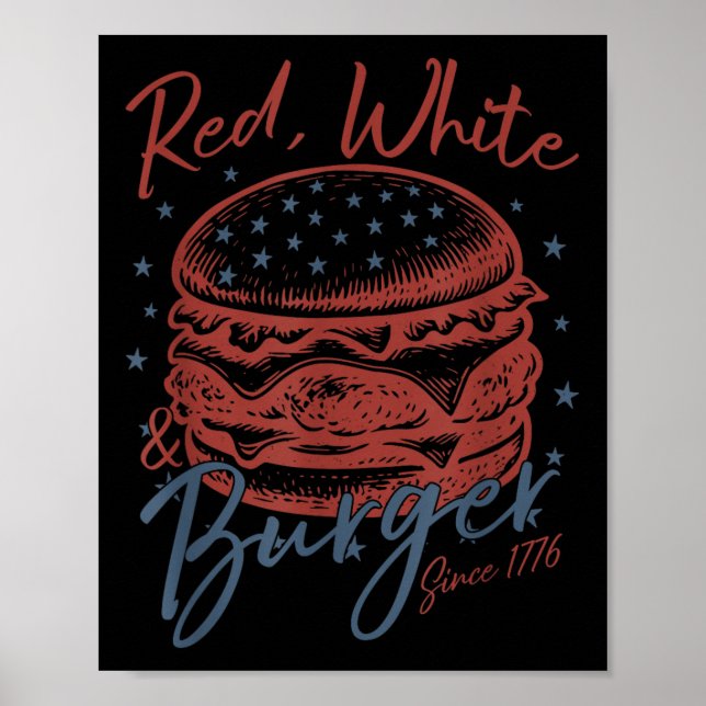 Póster Rojo, Blanco Y Burger Desde El Día De La Independe (Frente)
