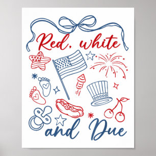 Póster Rojo Blanco Y Debido 4 De Julio Embarazo Verano EE