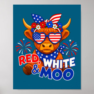 Póster Rojo blanco y divertido vaca altlandesa patriótica